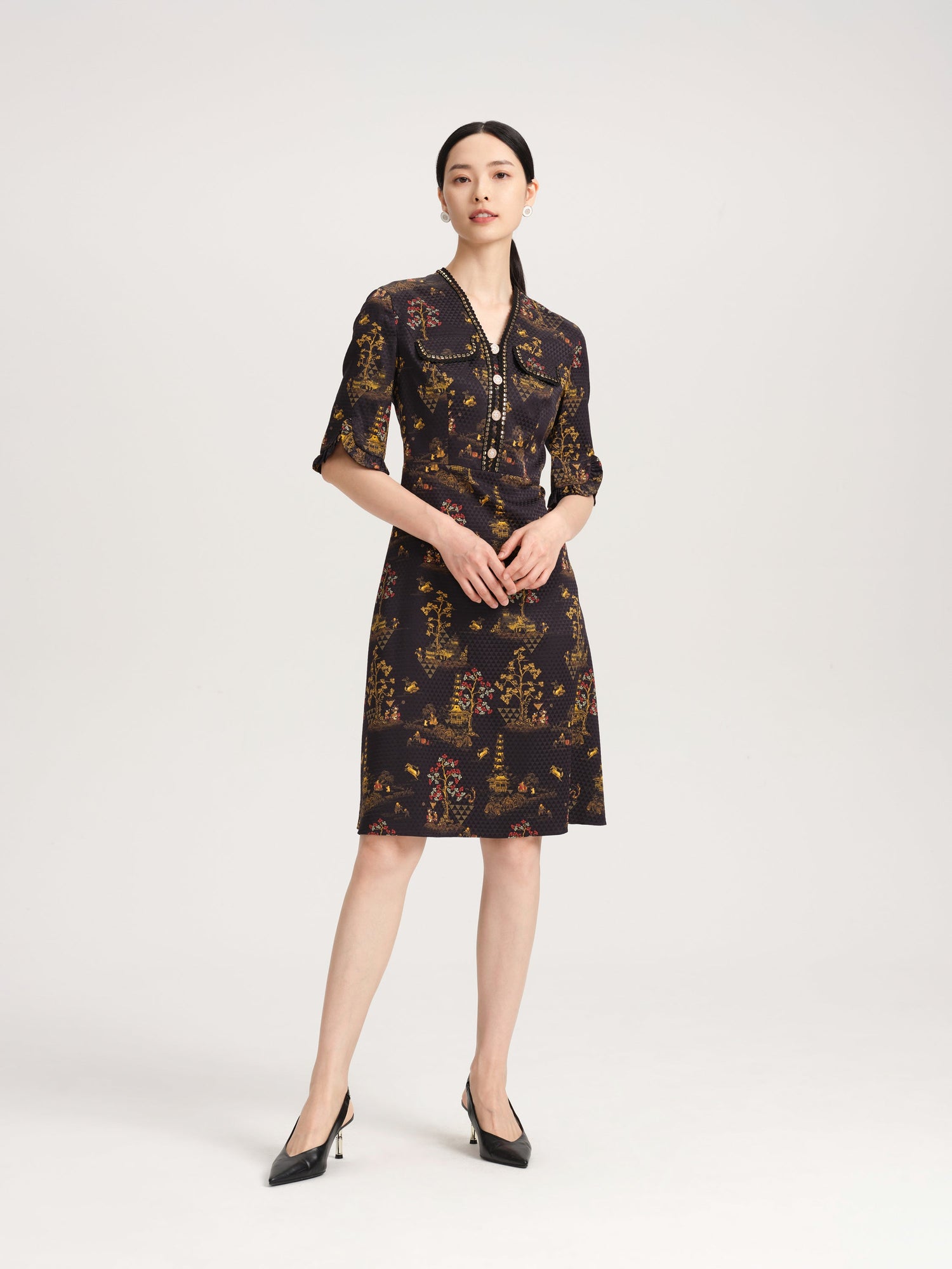 V-Neck Midi Dress | Black