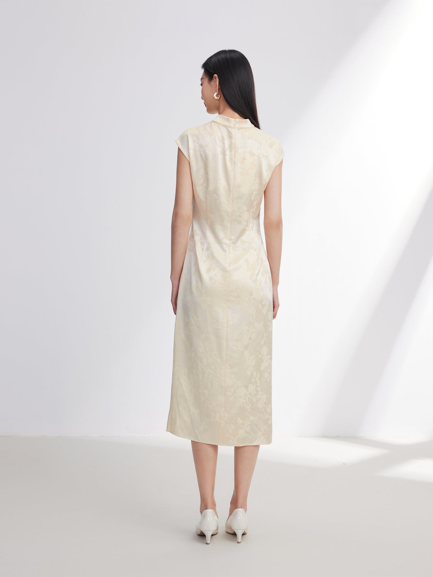 Traditional Style Silk Dress | Beige