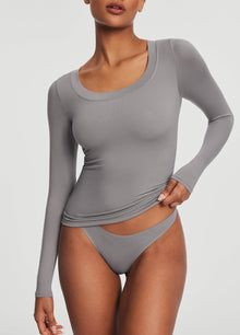 Scoop Neck Long Sleeve Top | Cool Gray