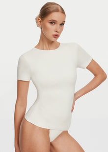 Short Sleeve Crew Neck Top | White