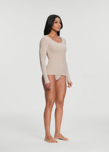 Scoop Neck Long Sleeve Top | Oat Milk