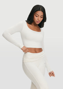 Cropped Round Neck Top | White
