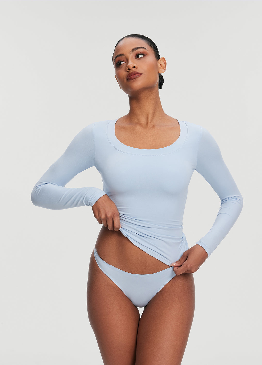 Scoop Neck Long Sleeve Top | Sky Blue