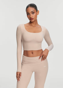 Cropped Round Neck Top | Oat Milk