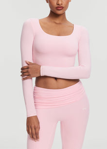 Cropped Round Neck Top | Ballet Pink