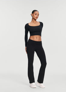 Cropped Round Neck Top | Black