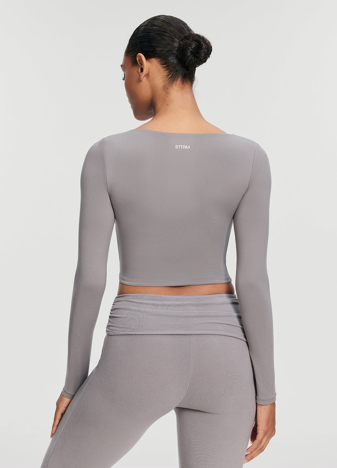 Cropped Round Neck Top | Cool Gray