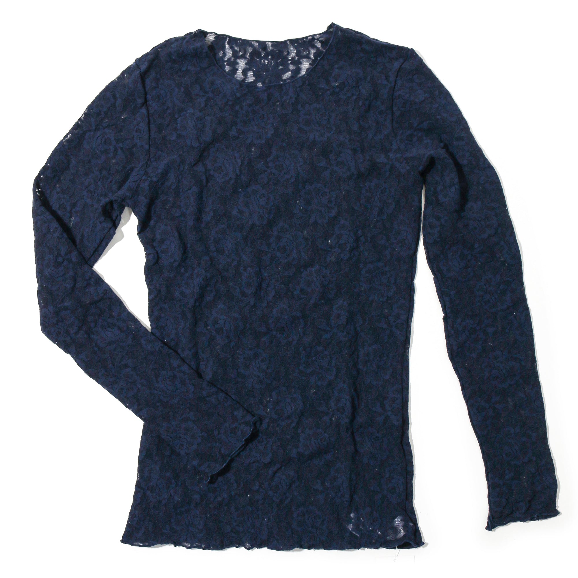 Signature Lace Long Sleeve Top | Navy