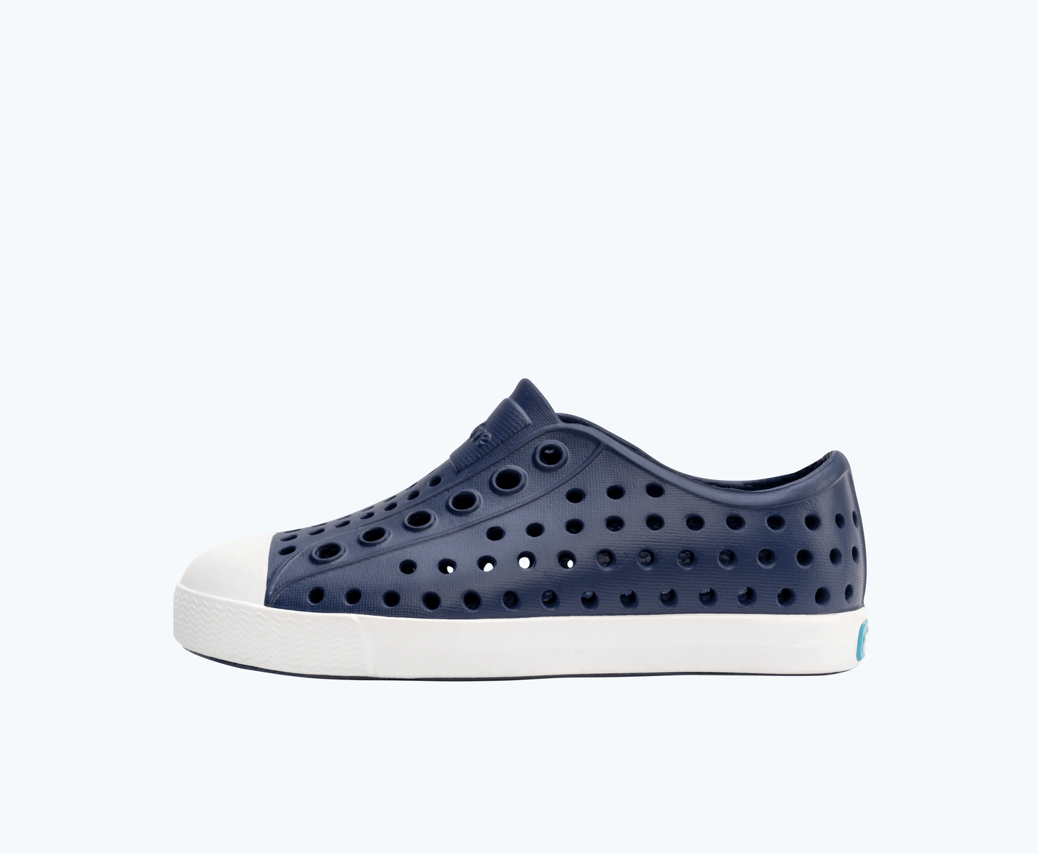 Side view of a Native Shoes Kids Jefferson Kids | Regatta Blue/ Shell White Footwear