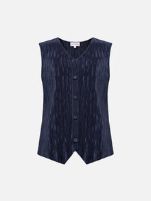 Pleated Textured Vest | Navy