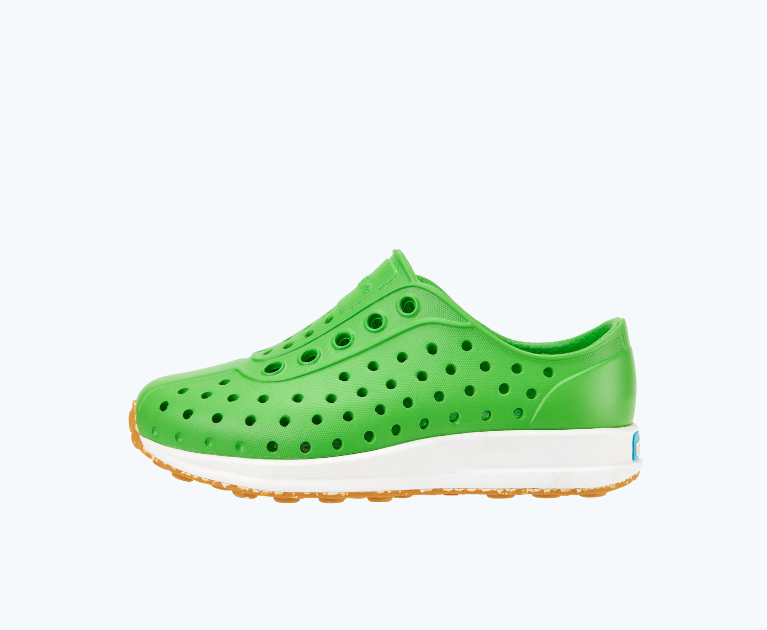 Side view of a Native Shoes Kids Robbie Kids | Grasshopper Green/ Shell White/ Mash Speckle Rubber Footwear