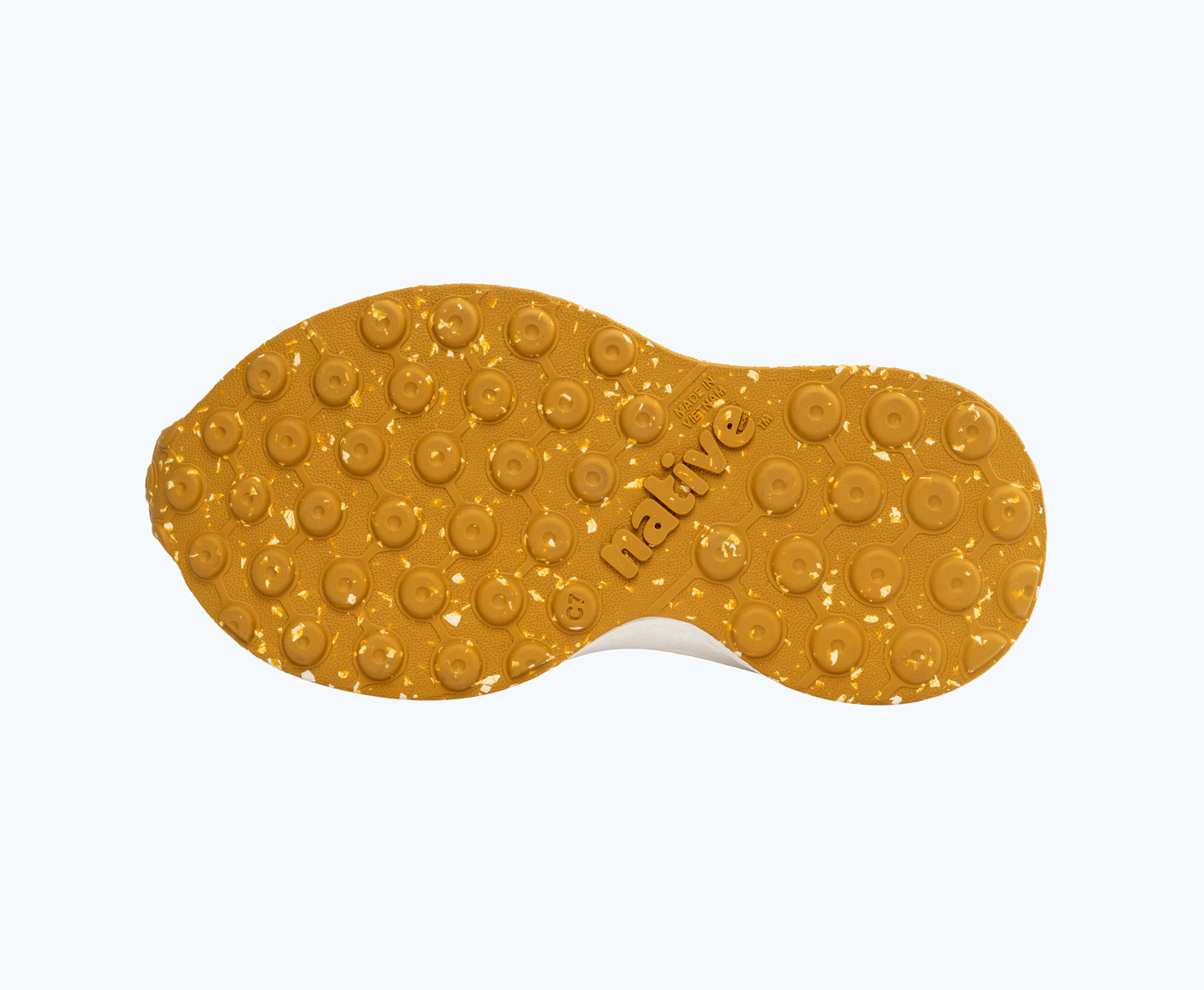 Bottom view of a Native Shoes Kids Robbie Kids | Hyper Red/ Shell White/ Mash Speckle Rubber Footwear