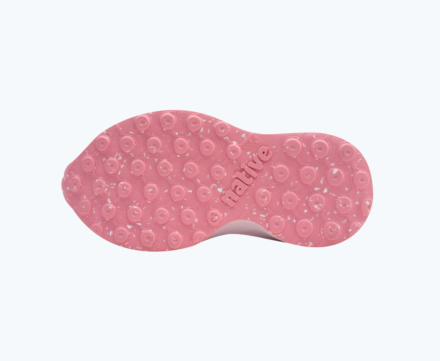 Bottom view of a Native Shoes Kids Robbie Print Kids | Haze Purple/ Lint Pink/ Dazzle Eucamo/ Princess Speckle Rubber Footwear