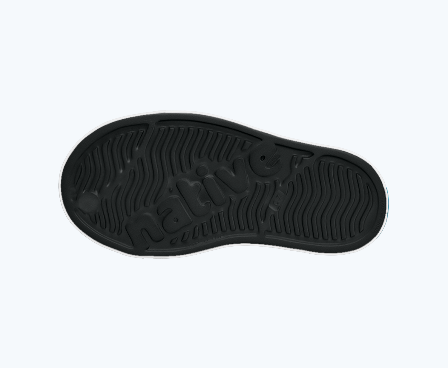 Bottom view of a Native Shoes Kids Jefferson Block Kids | Jiffy Black/ Shell White/ Peace Alien Block Footwear