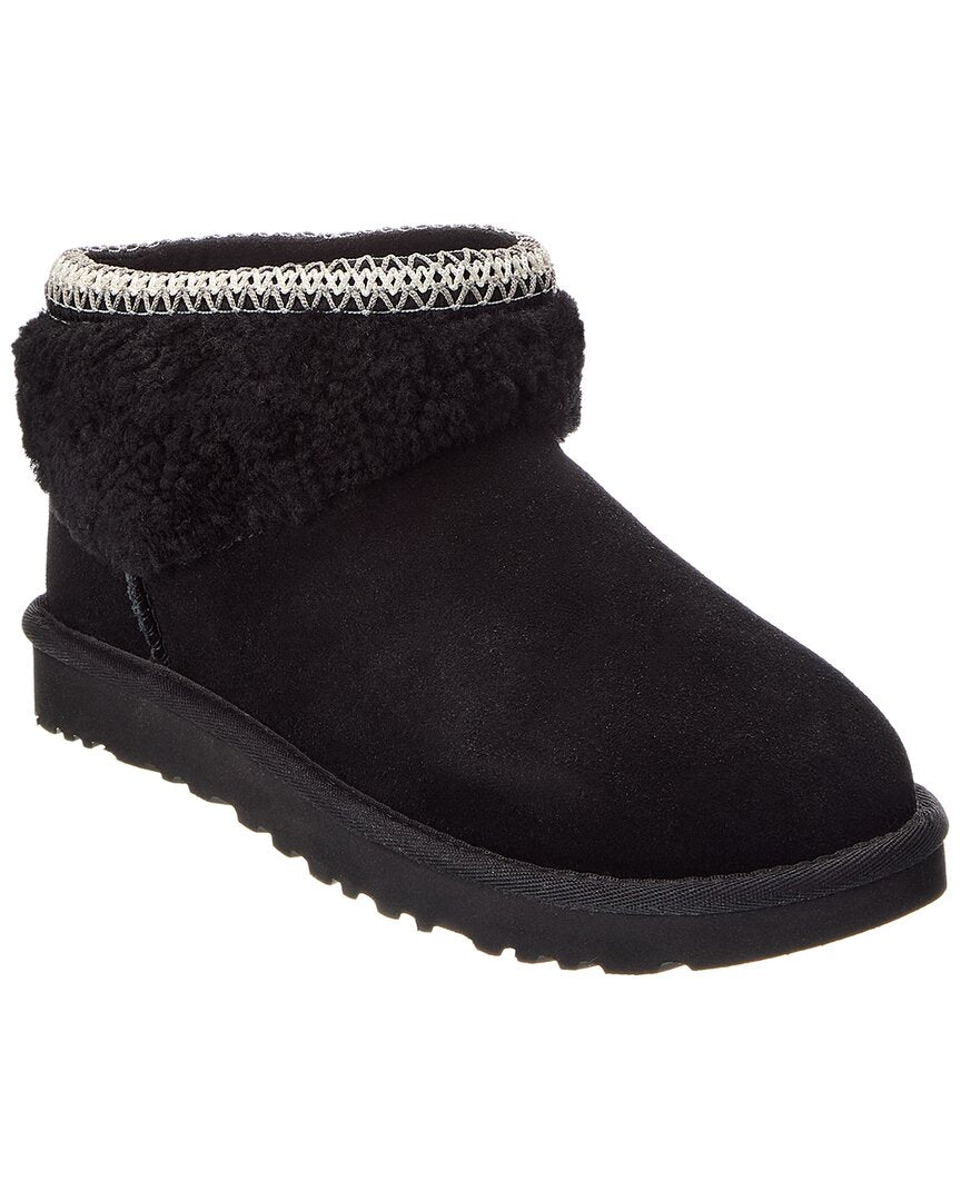 UGG | Womens | W Classic Ultra Mini Maxi Curly Suede & Sherpa Bootie | Black