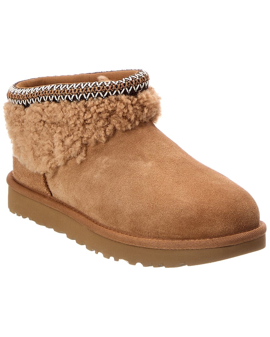 UGG | Womens | W Classic Ultra Mini Maxi Curly Suede & Sherpa Bootie | chestnut