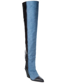 Jimmy Choo | Womens | Maceo 85 Denim & Leather Over-The-Knee Boot | Blue
