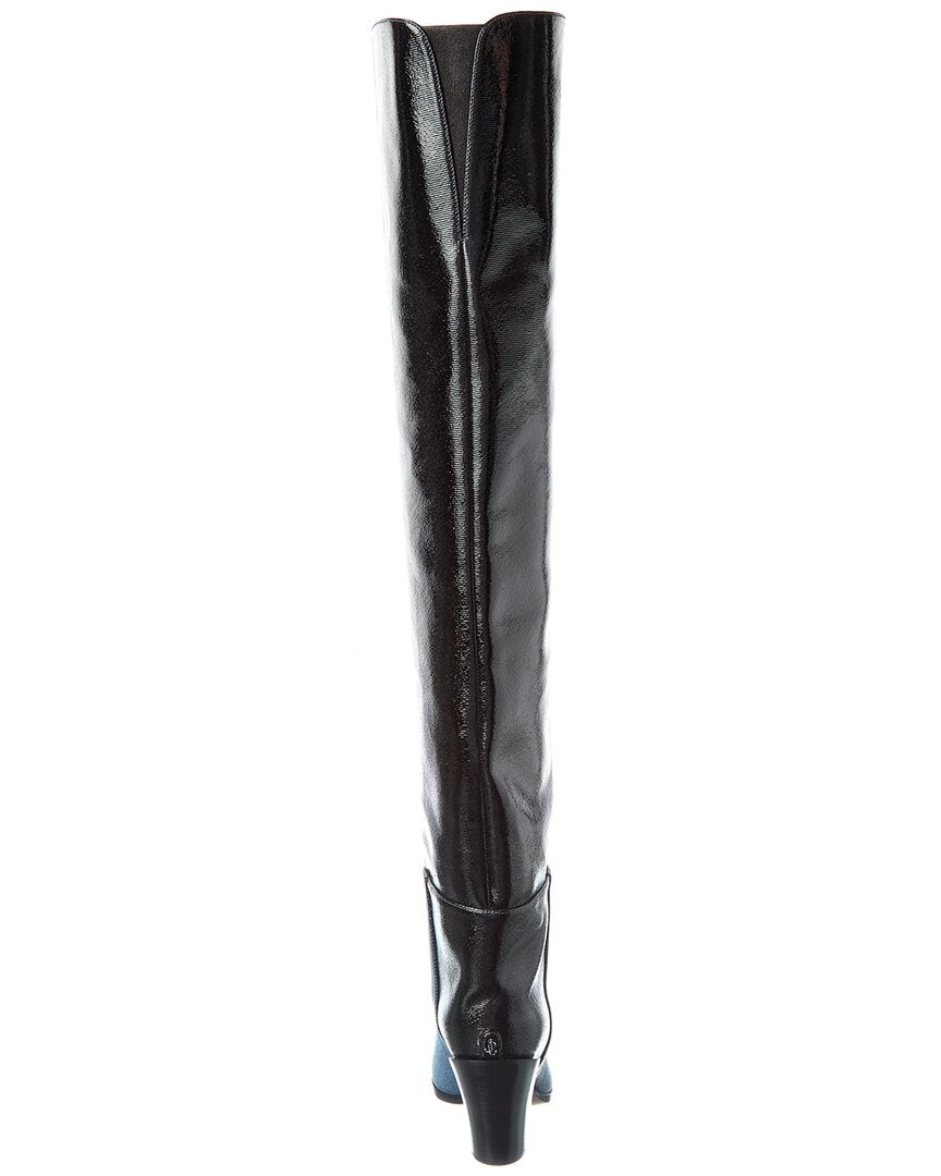 Jimmy Choo | Womens | Maceo 85 Denim & Leather Over-The-Knee Boot | Blue