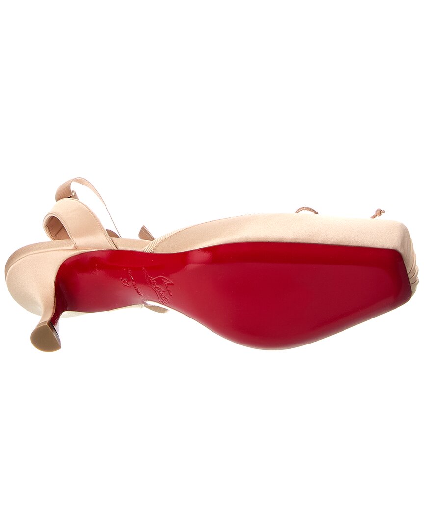 Christian Louboutin | Womens | Cassia Lace-Up 55 Satin Slingback Pump | Beige
