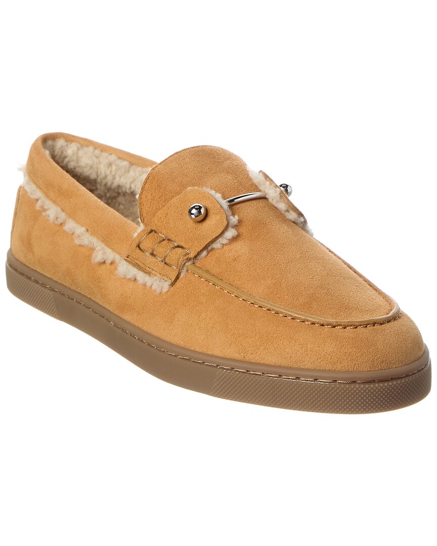 Christian Louboutin | Womens | Chambeliboat Suede & Shearling Boat Shoe | Beige