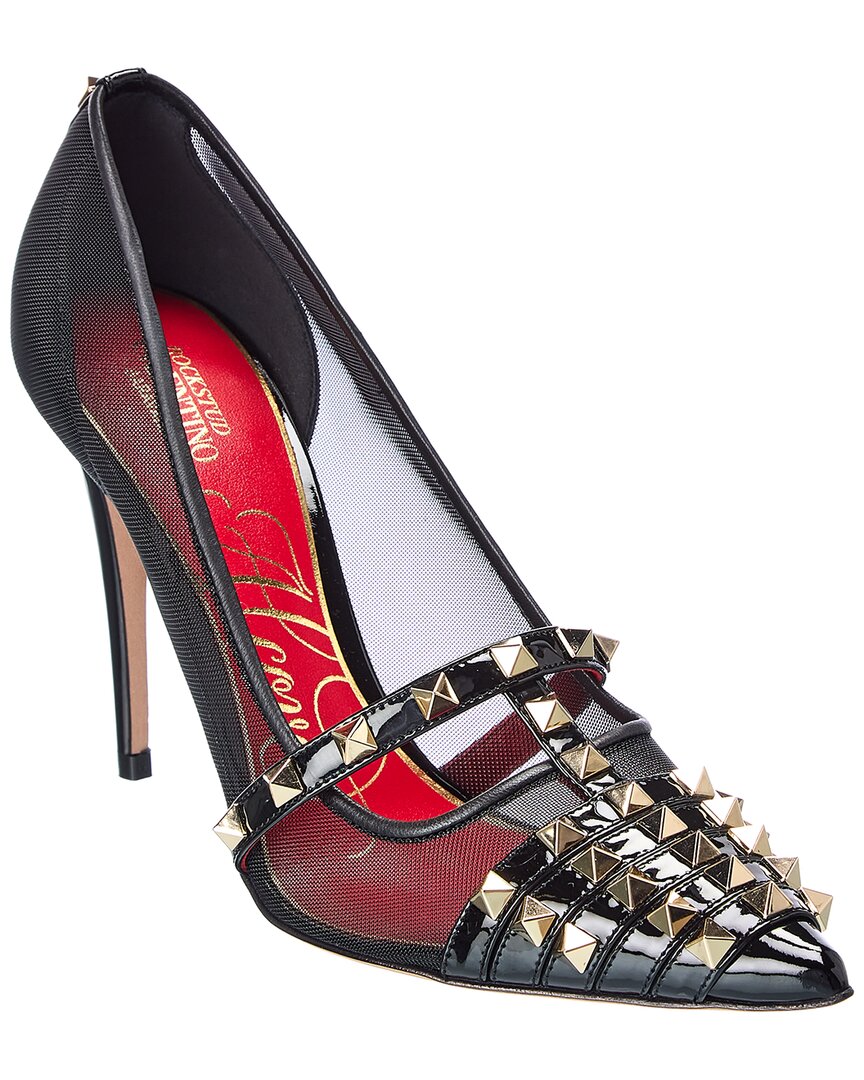 Valentino | Womens | Rockstud Alcove 100 Patent & Mesh Pump | Black