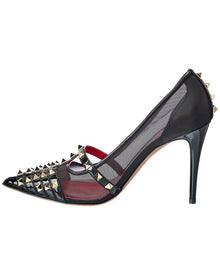 Valentino | Womens | Rockstud Alcove 100 Patent & Mesh Pump | Black