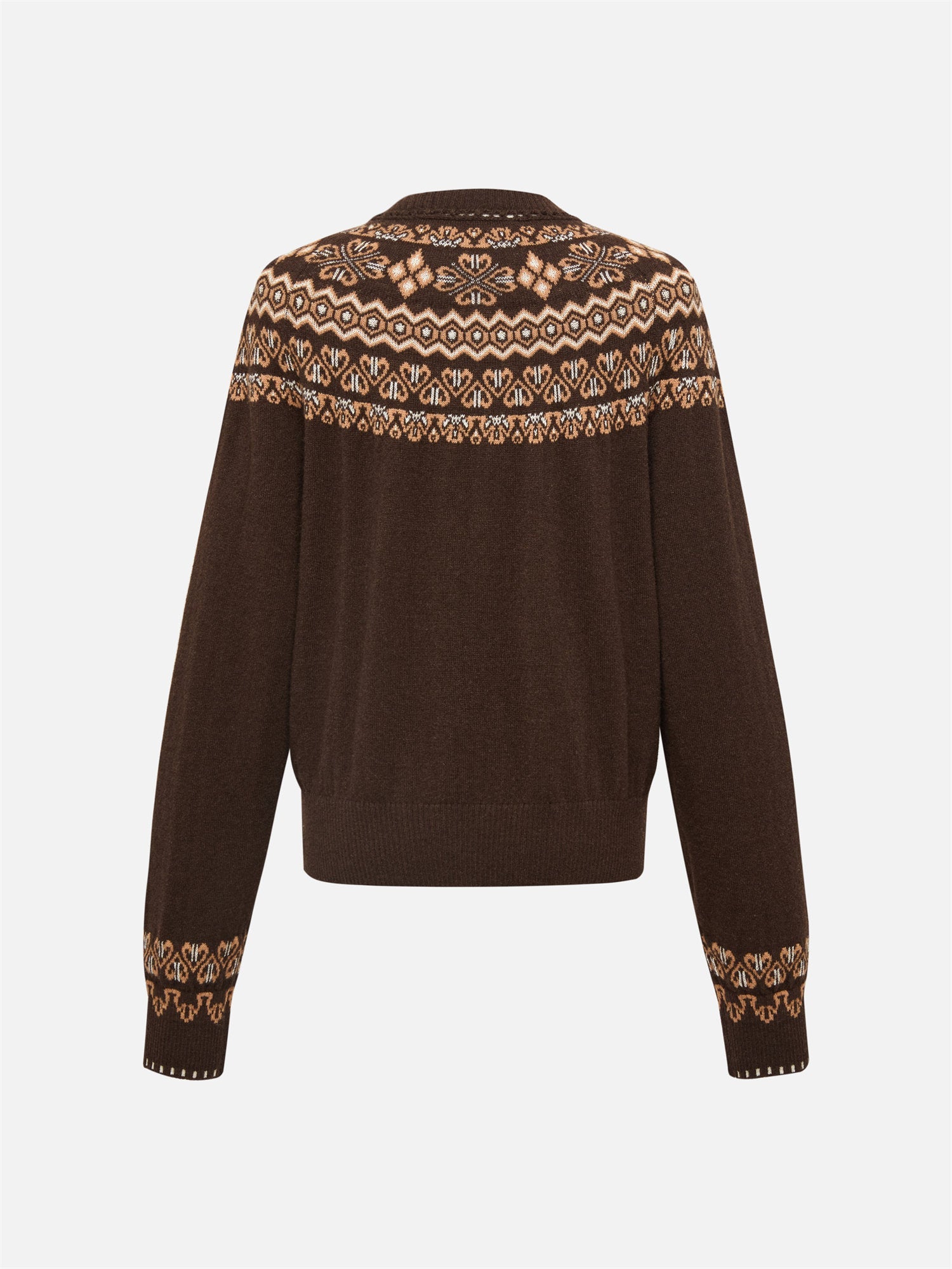Coffee Yak Wool Ethnic Jacquard Pullover Sweater | Brown