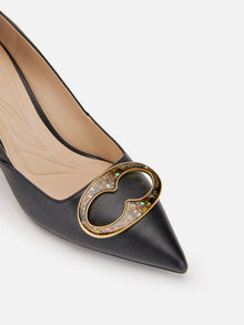 Mother-of-Pearl Fulu Decorative Buckle Flats | Black