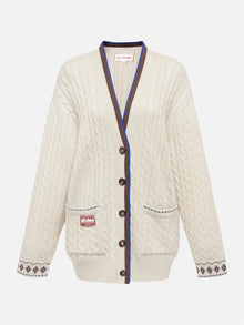 Yak Wool Ethnic Jacquard Cable Knit Cardigan | Beige