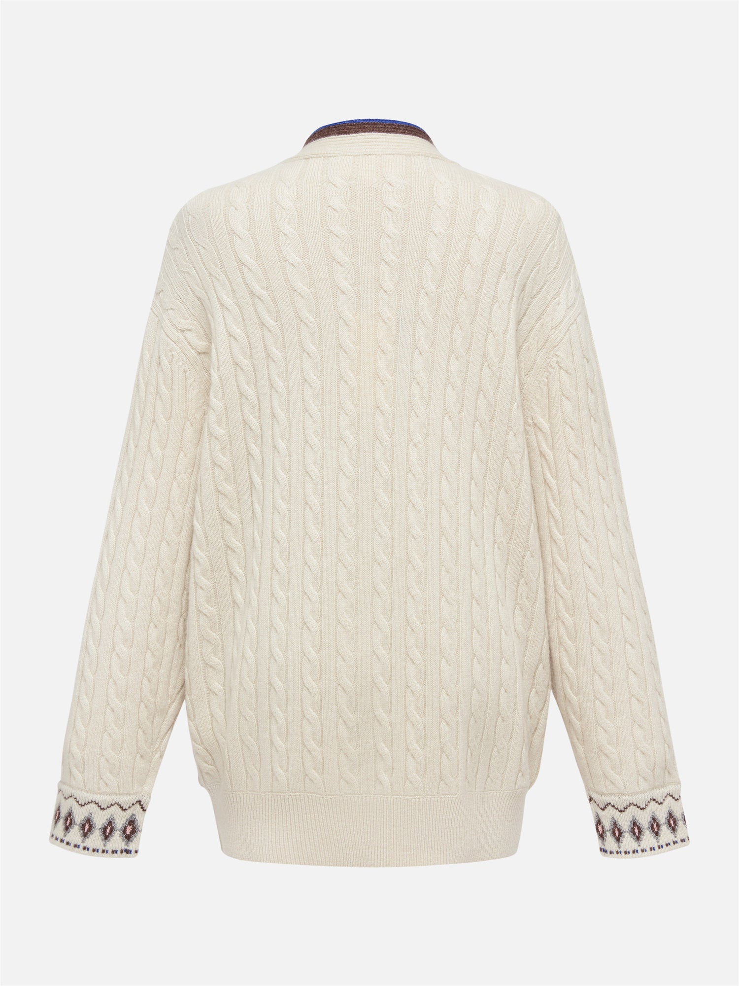 Yak Wool Ethnic Jacquard Cable Knit Cardigan | Beige