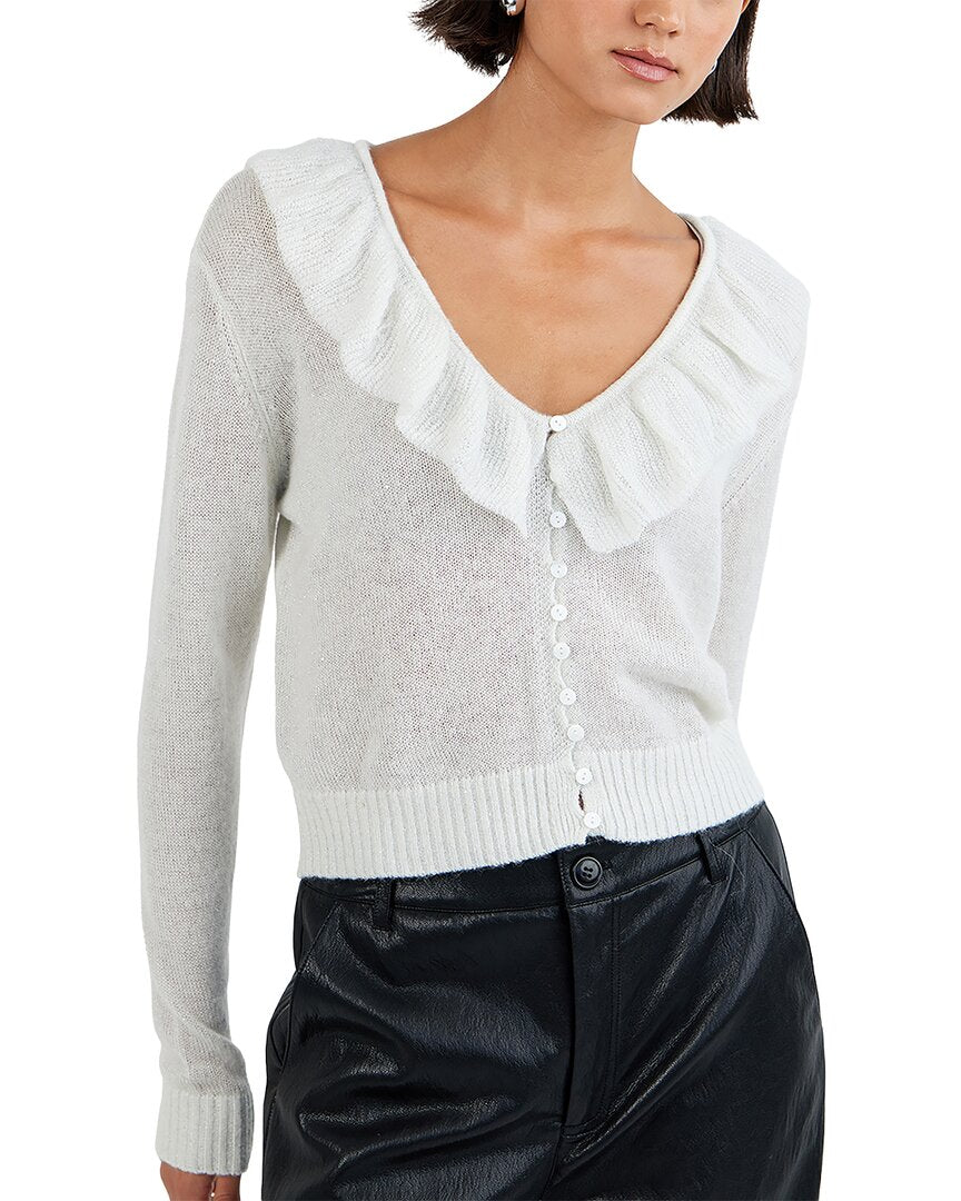 Bella Dahl | Womens | V-Neck Ruffle Wool-Blend Cardigan | White