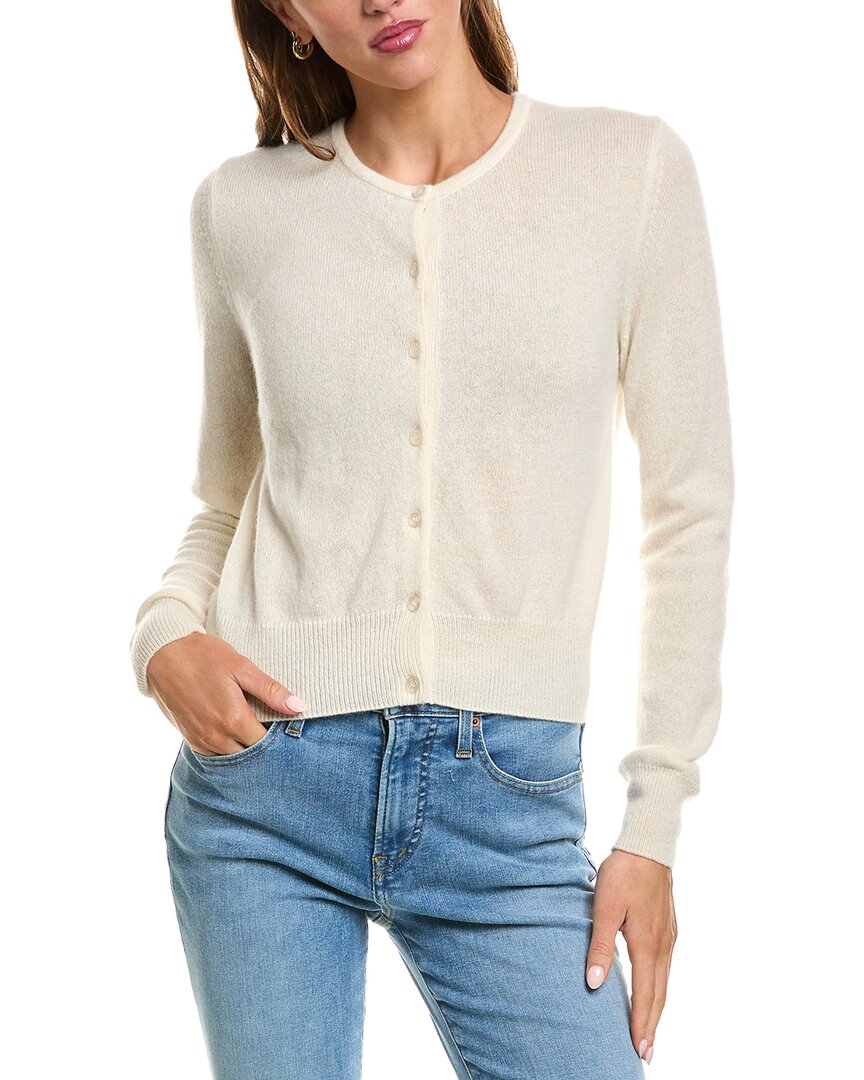Forte Cashmere | Womens | Basic Cropped Button 100% Cashmere Cardigan | White