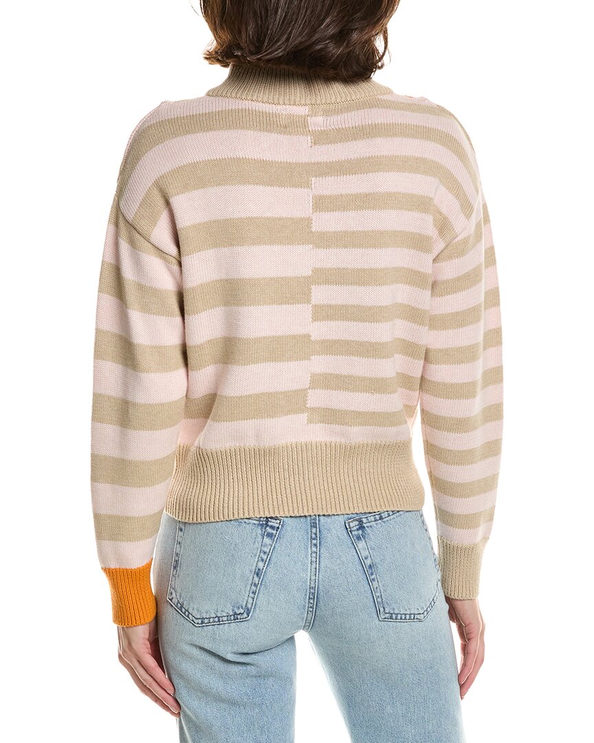 Brodie Cashmere | Womens | Mix Stripe 1/2-Zip Cashmere-Blend Pullover | Pink