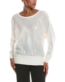 Joseph A. | Womens | Allover Sequin Overlay Dolman Sweater | Ivory