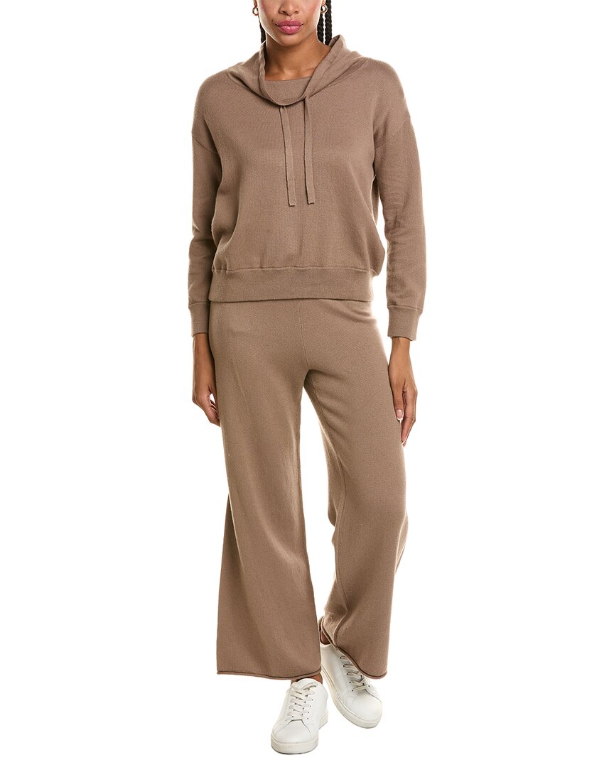 Hannah Rose | Womens | Cashmere-Blend Terry Stitch Cowl Neck Sweater & Pant Set | Brown