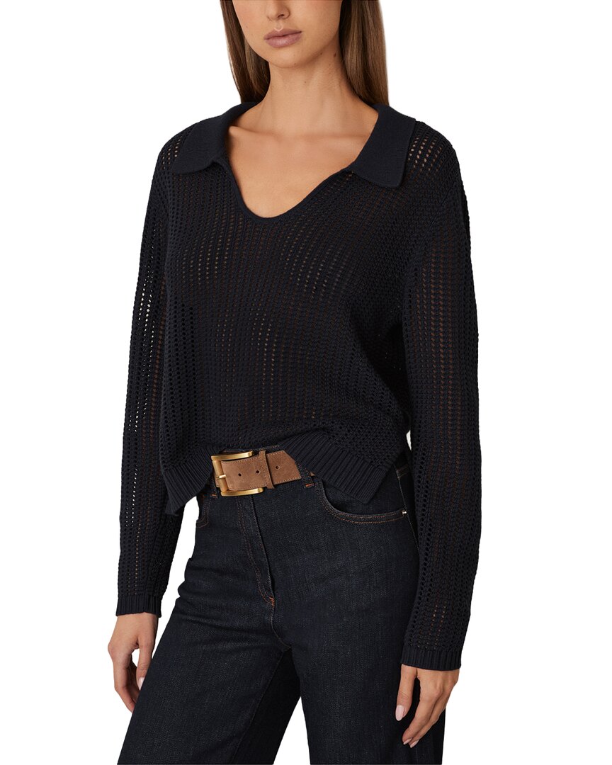 Reiss | Womens | Matilda Open Collar Knit Silk-Blend Top | Navy