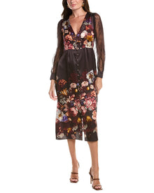 Johnny Was | Womens | Micaela Silk-Blend Midi Dress | Brown
