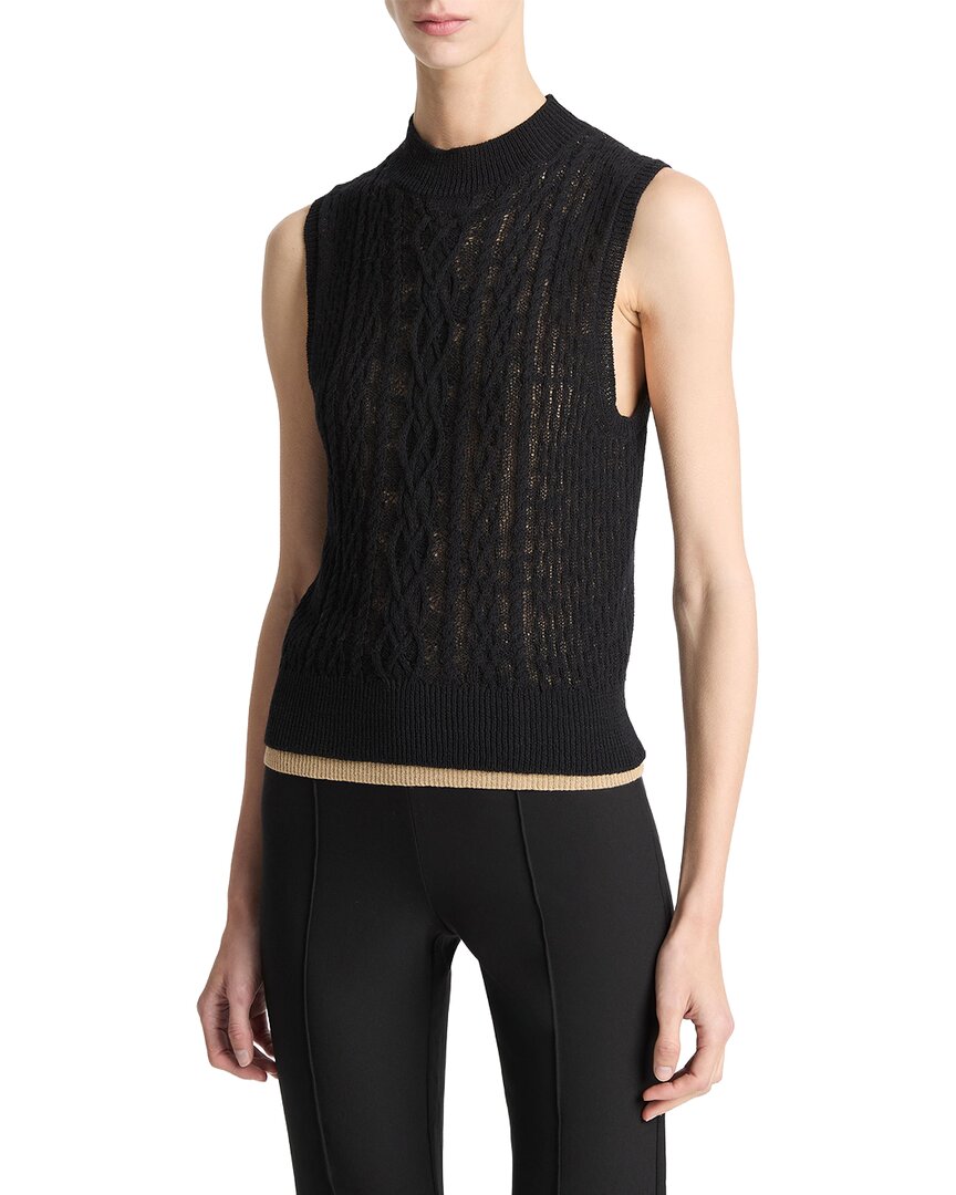 Vince | Womens | Cable Double Layer Wool-Blend Shell | Black