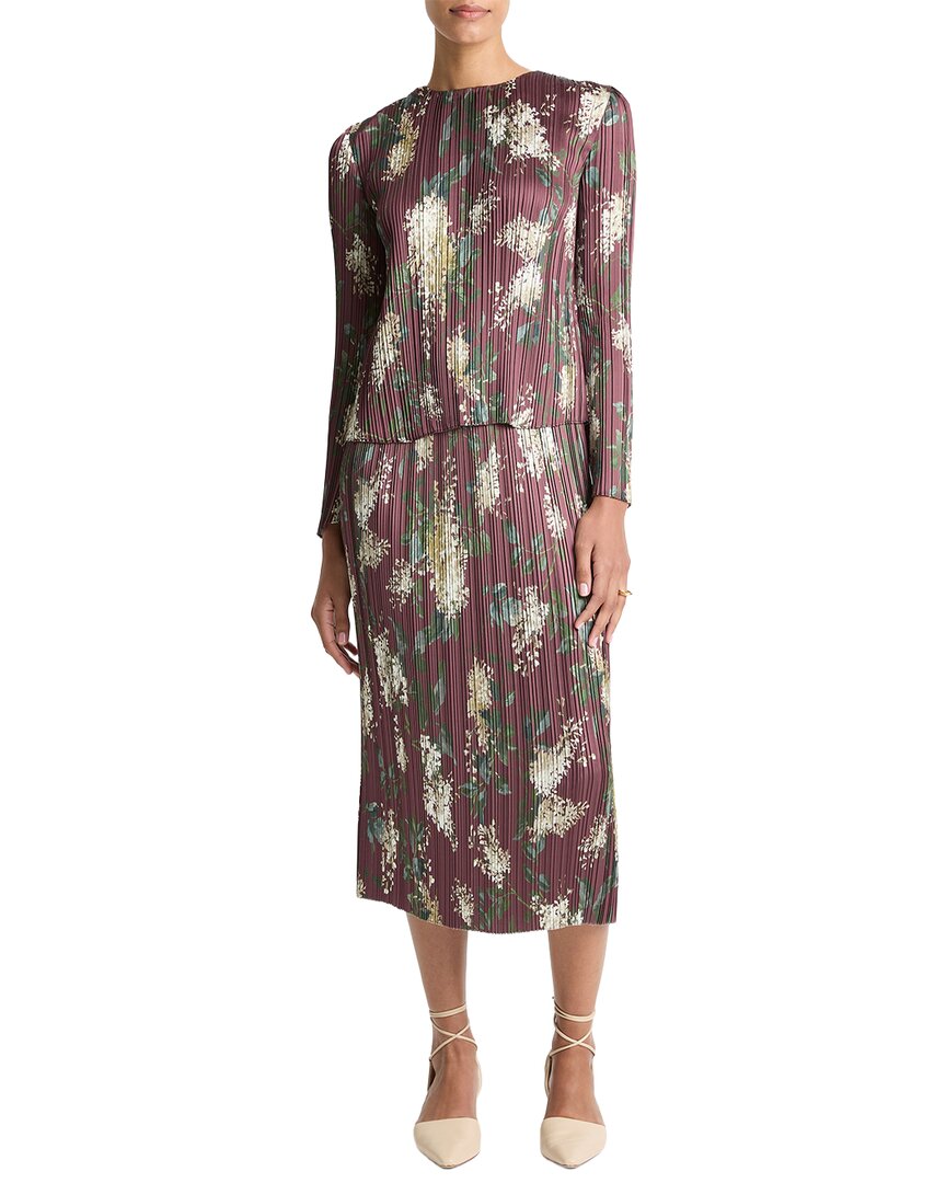 Vince | Womens | Lilac Printed Micro Pleated Top | red multi