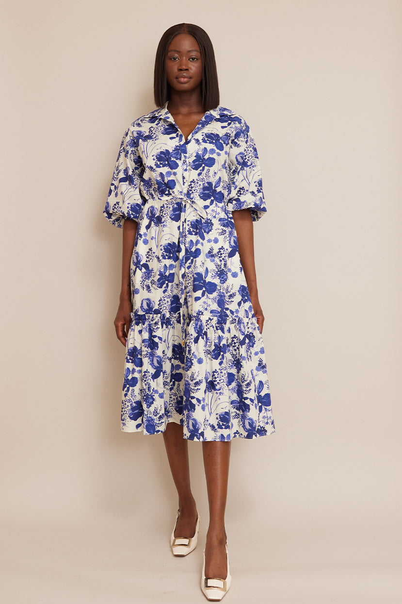 Hutton Dress | Evening Blue Hanging Orchids