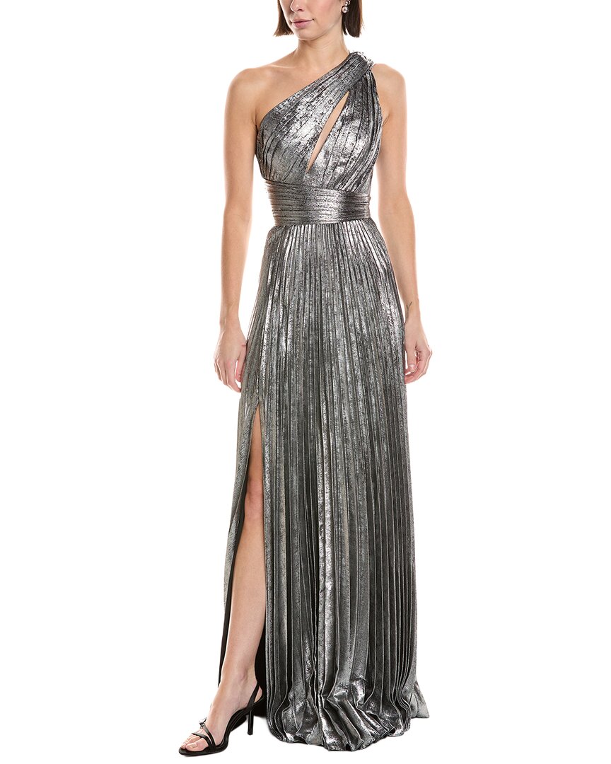 Marchesa Notte | Womens | Metallic Lame One-Shoulder Dress | Silver