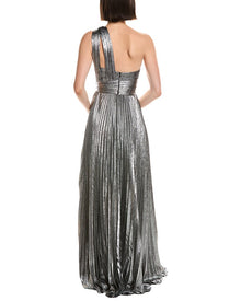 Marchesa Notte | Womens | Metallic Lame One-Shoulder Dress | Silver