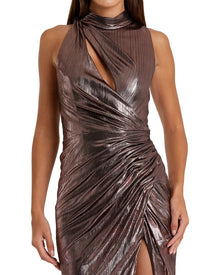 Mac Duggal | Womens | High Neck Sleeveless Gown | Brown