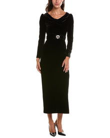 SALONI | Womens | Jinx Stretch Velvet Silk-Blend Midi Dress | Black