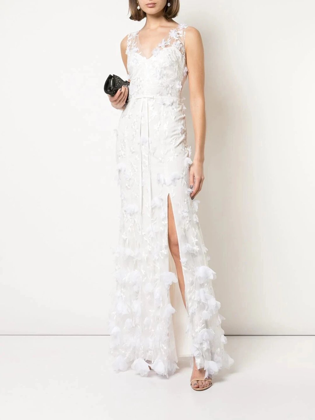 V-neck 3D Floral Fit To Flare Gown Marchesa