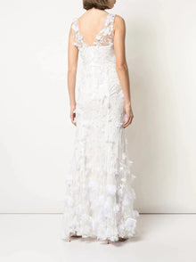 V-neck 3D Floral Fit To Flare Gown Marchesa