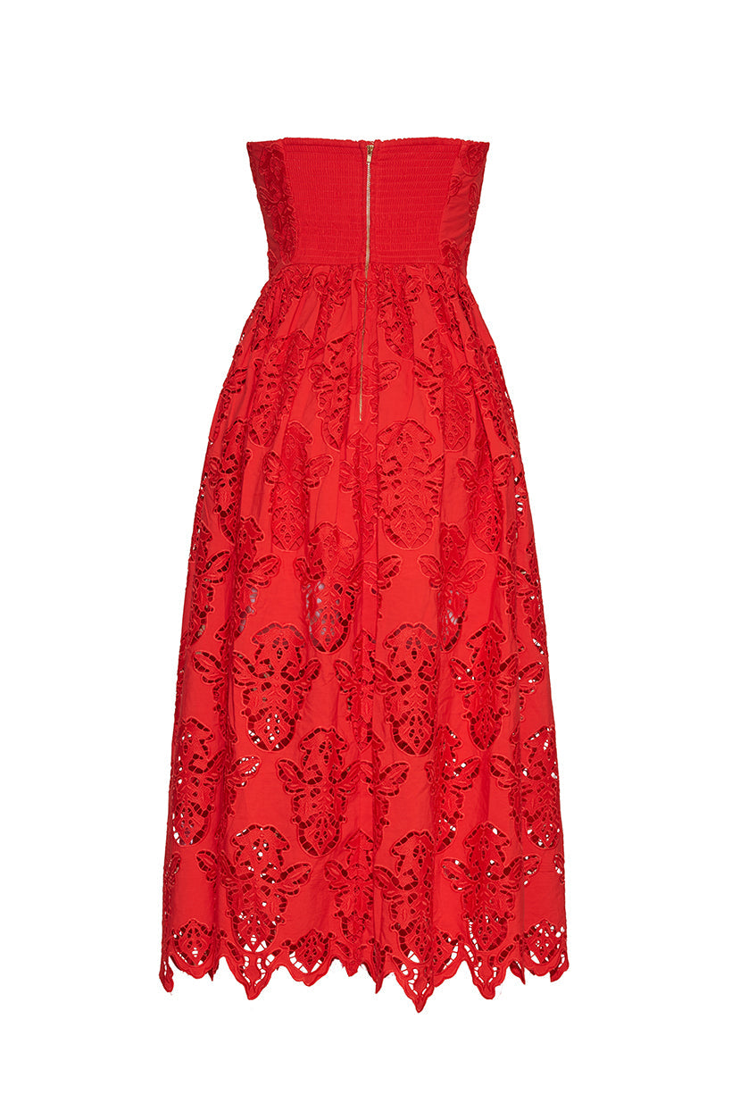 Torres Dress | Red Embroidered Eyelet