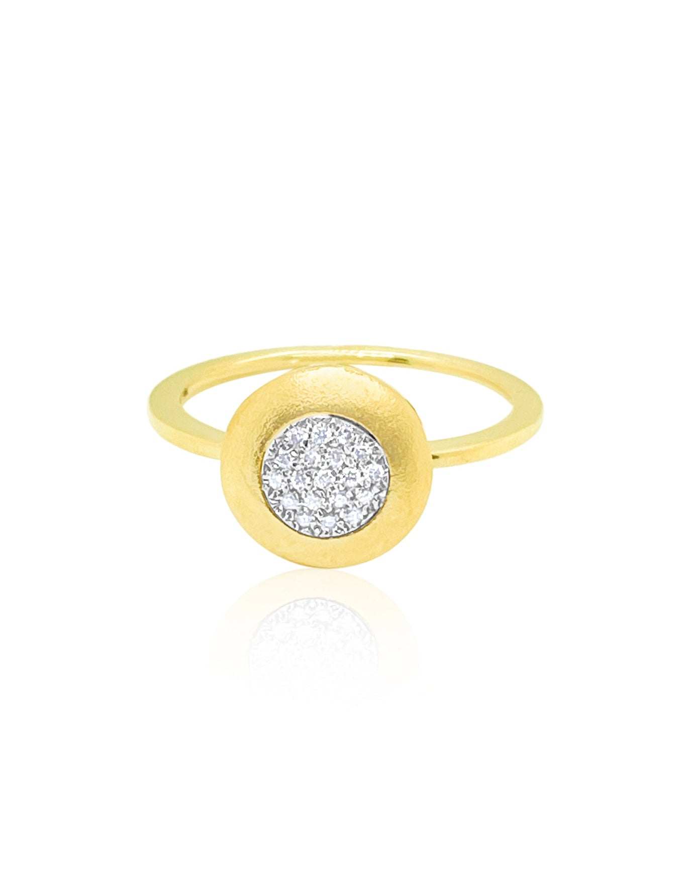14k Gold Circle Diamond Ring | 14K Yellow And White Gold