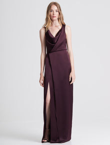 Cowl Drape Satin Slip Gown - Halston