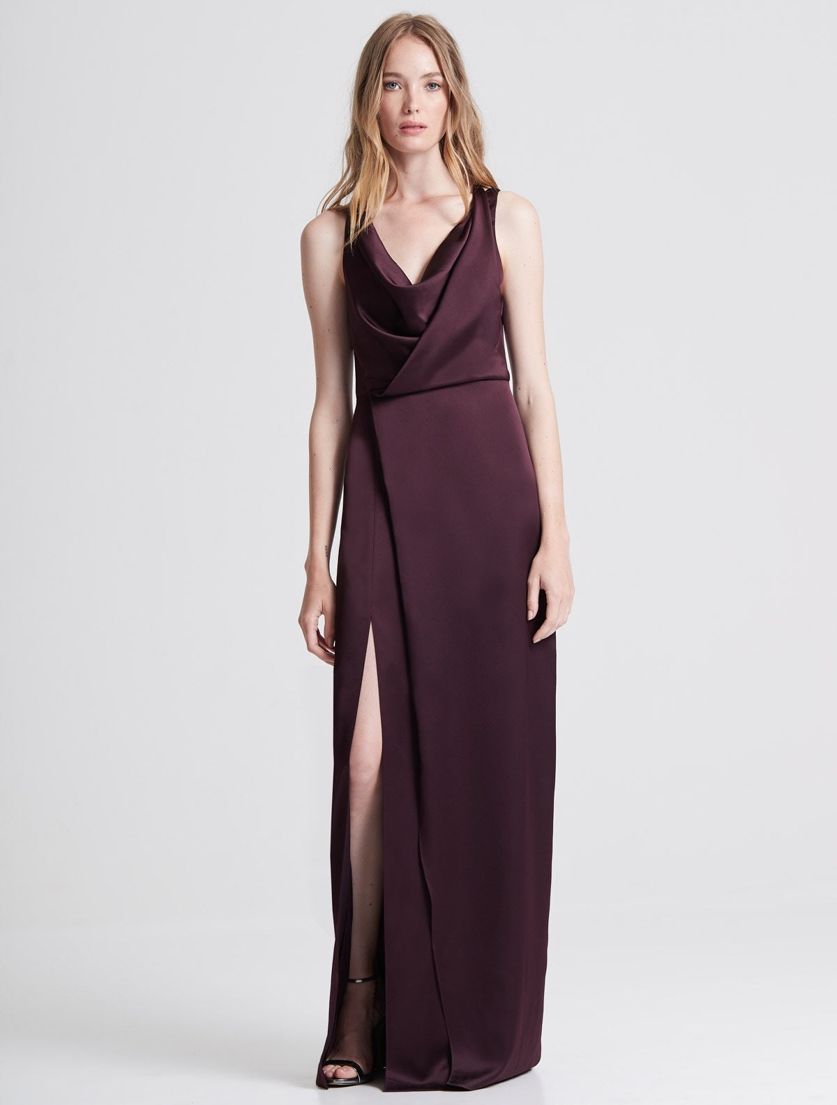 Cowl Drape Satin Slip Gown - Halston